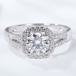 Certified 1ct. t.w. Moissanite Diamond Square Halo Wedding Engagement Ring NEW